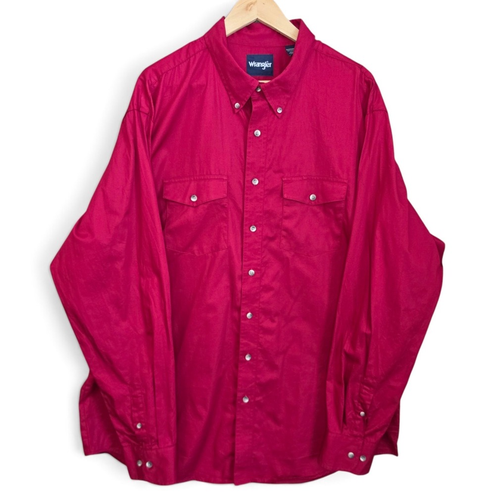 Wrangler Western Shirt Mens 2XLT Red Button Down Long Sleeve Flap Pockets Work